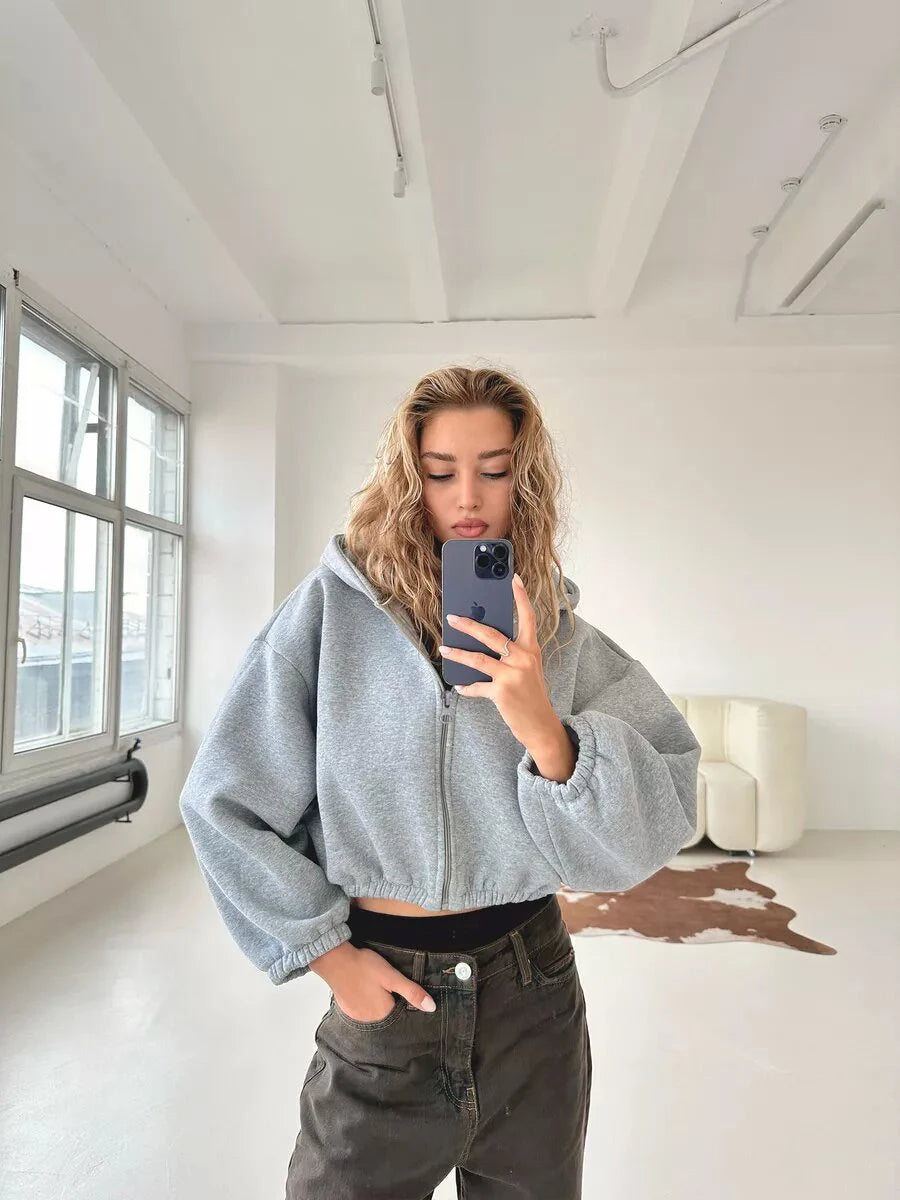 Cropped Oversized Zip Hoodie