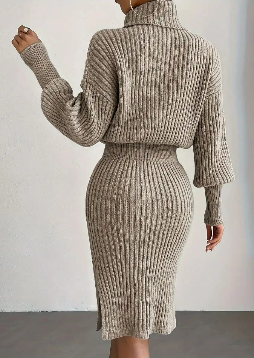 Ashbury - Ribbed Turtleneck Sheath Dress
