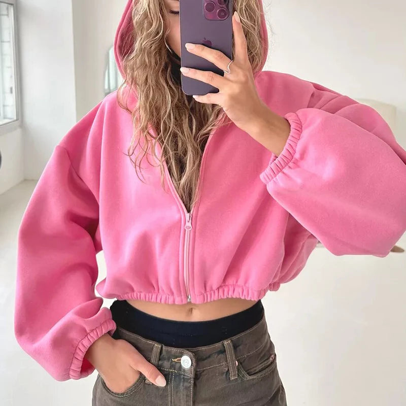 Cropped Oversized Zip Hoodie