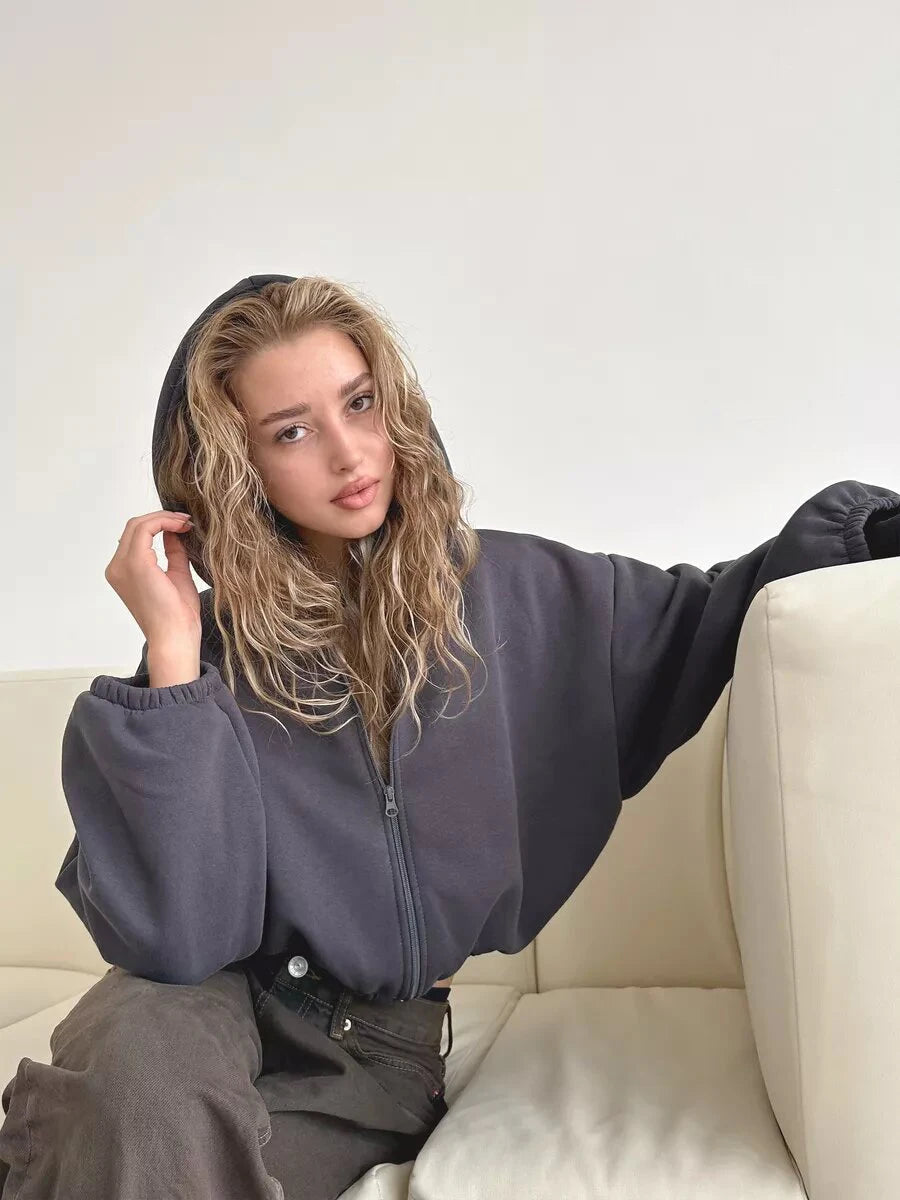 Cropped Oversized Zip Hoodie