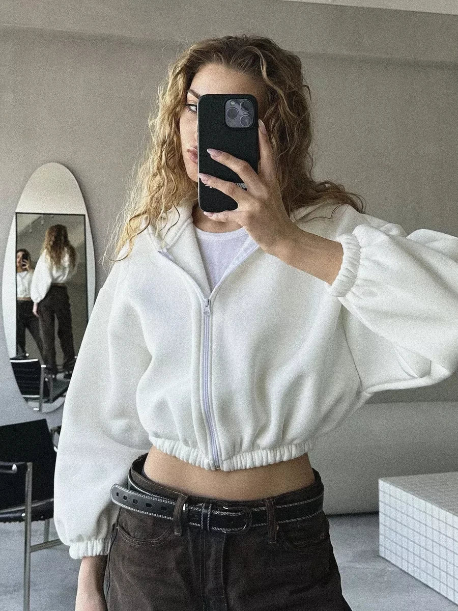 Cropped Oversized Zip Hoodie