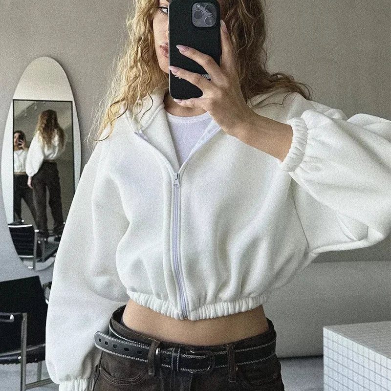 Cropped Oversized Zip Hoodie