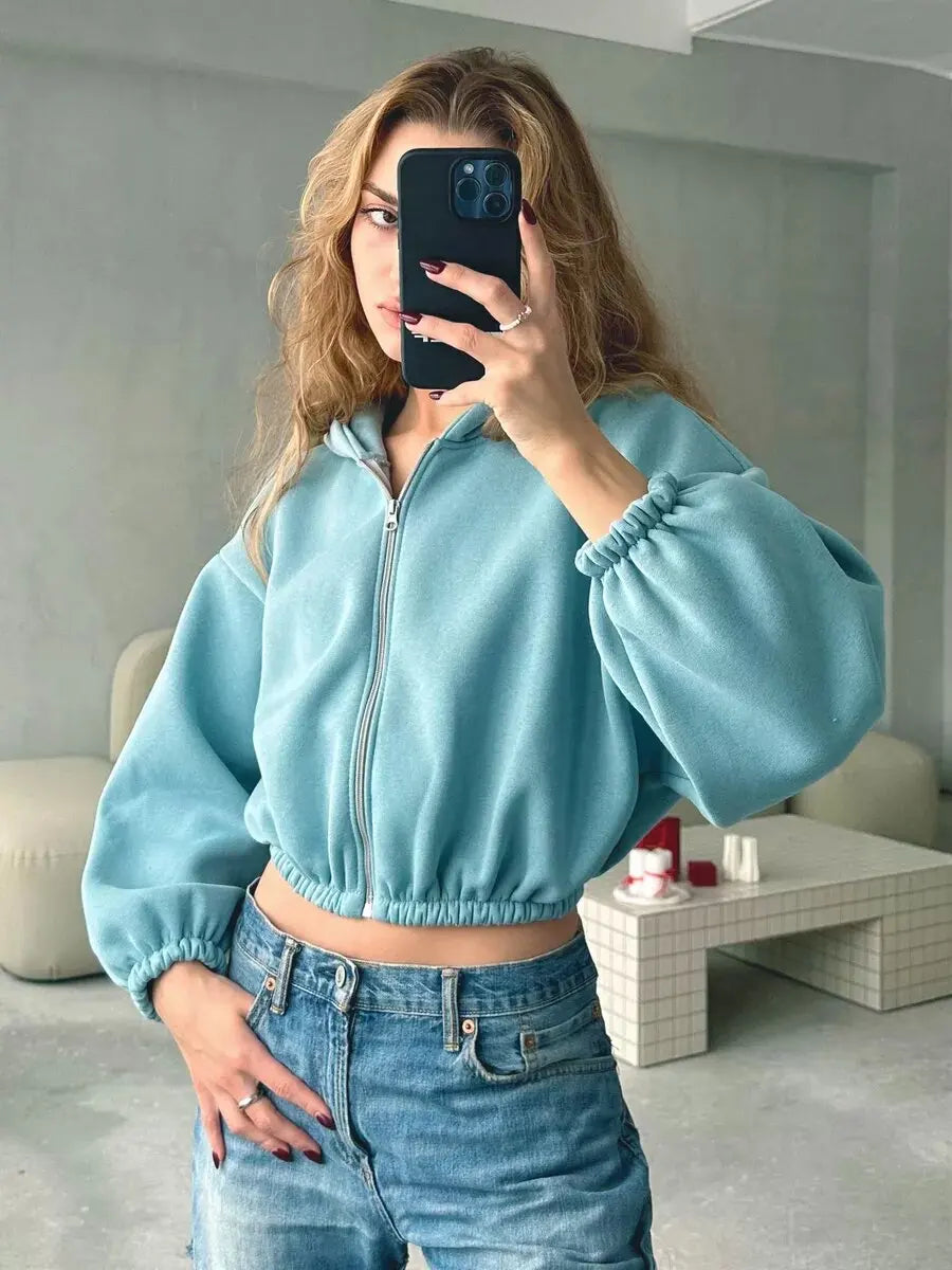 Cropped Oversized Zip Hoodie