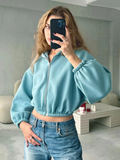 Cropped Oversized Zip Hoodie