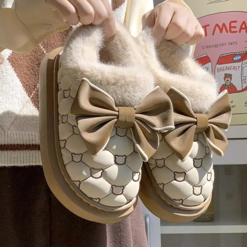 Plush Bow Slippers