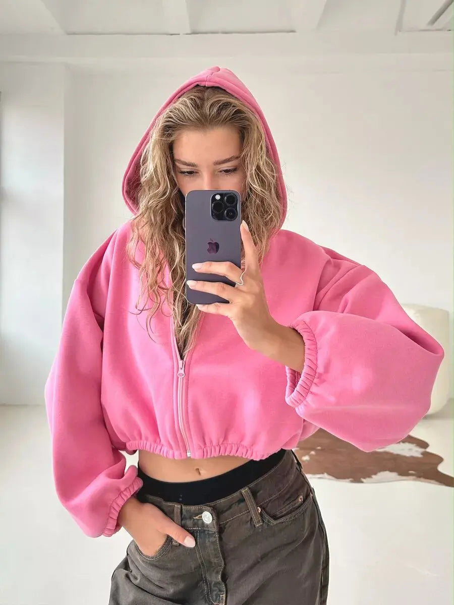 Cropped Oversized Zip Hoodie