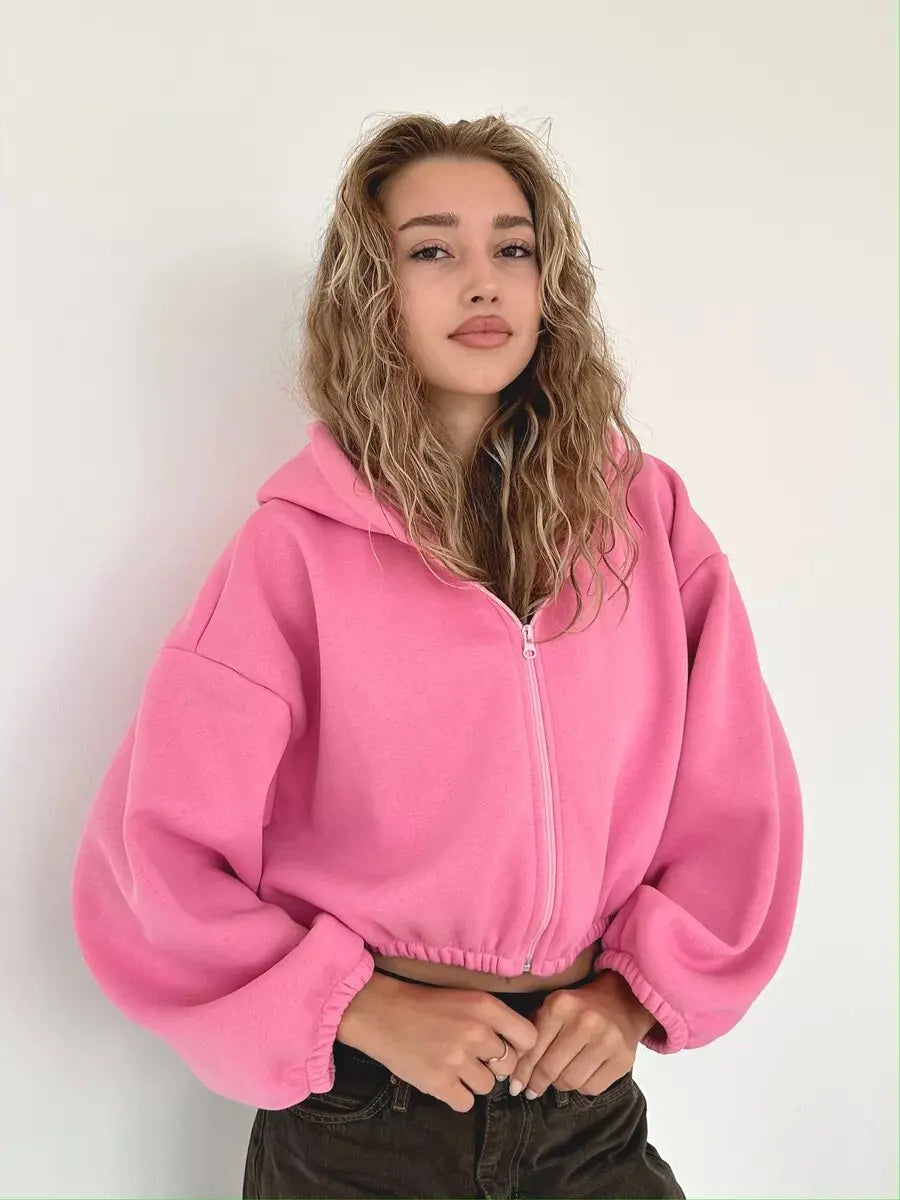 Cropped Oversized Zip Hoodie