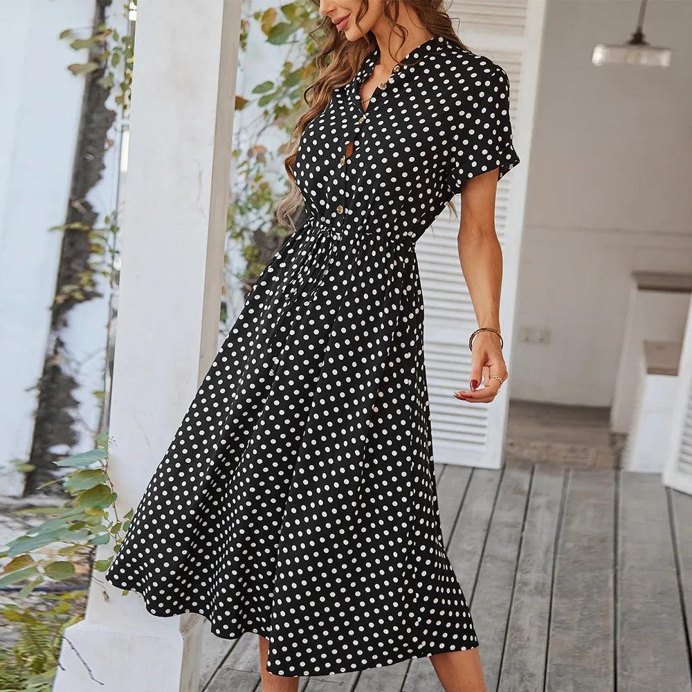 Ladies All Purpose Polka Dot Shirt Dress - Solaced Living