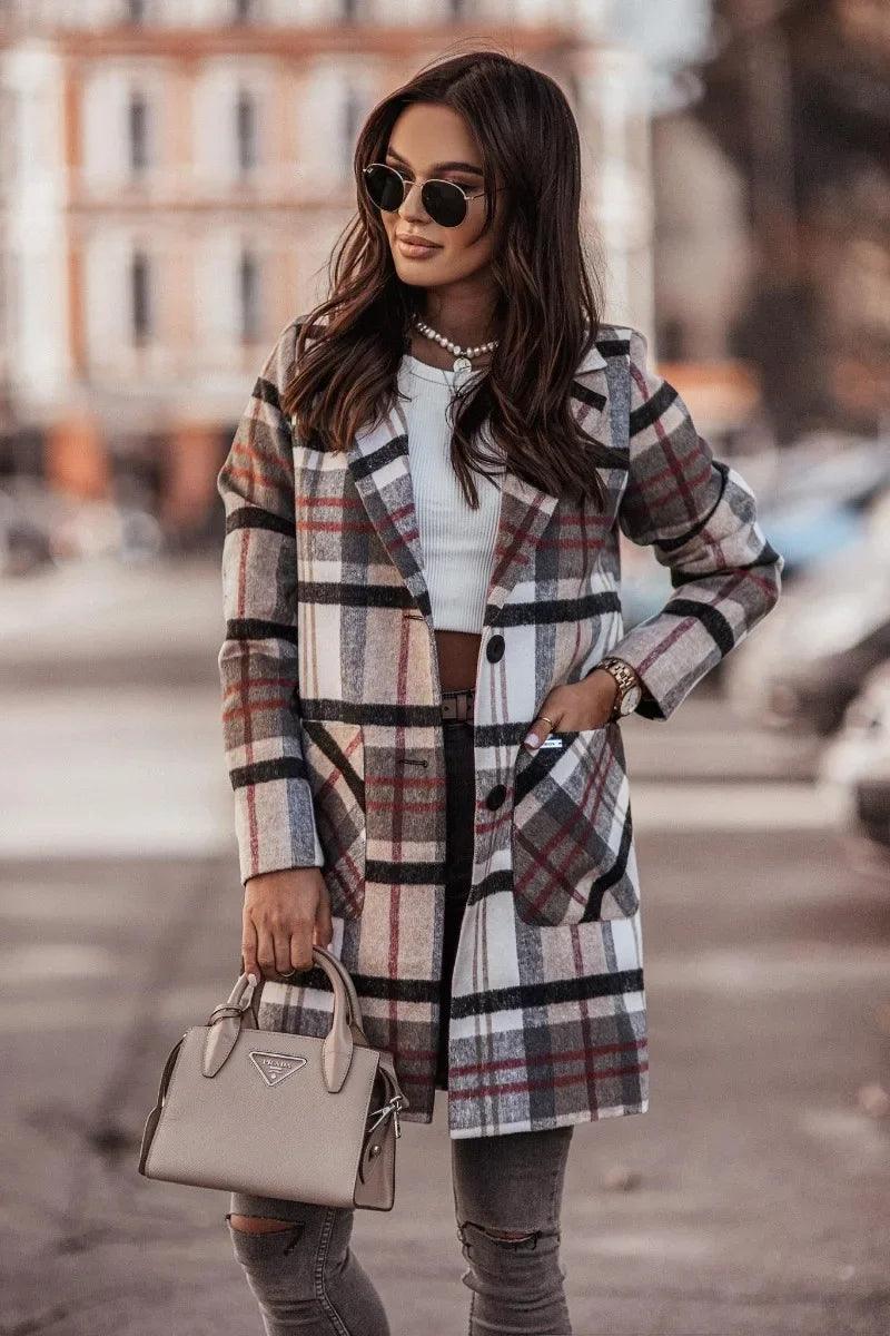 Women's Plaid Checkered Coat - Solaced Living