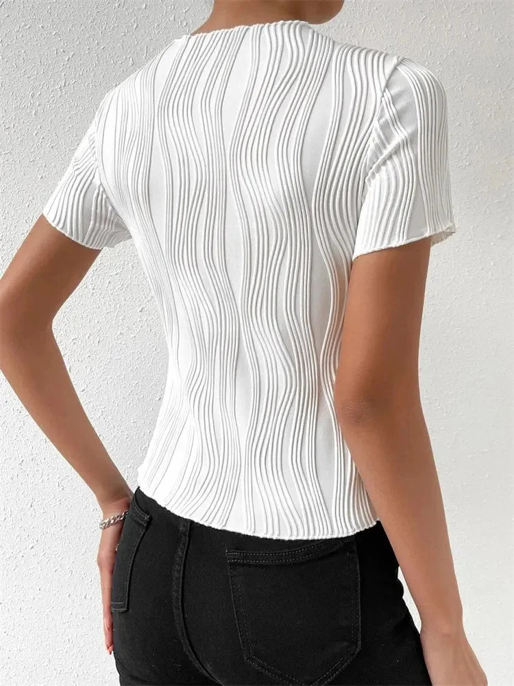 Elysia | Sculpted Wave Round Neck Top