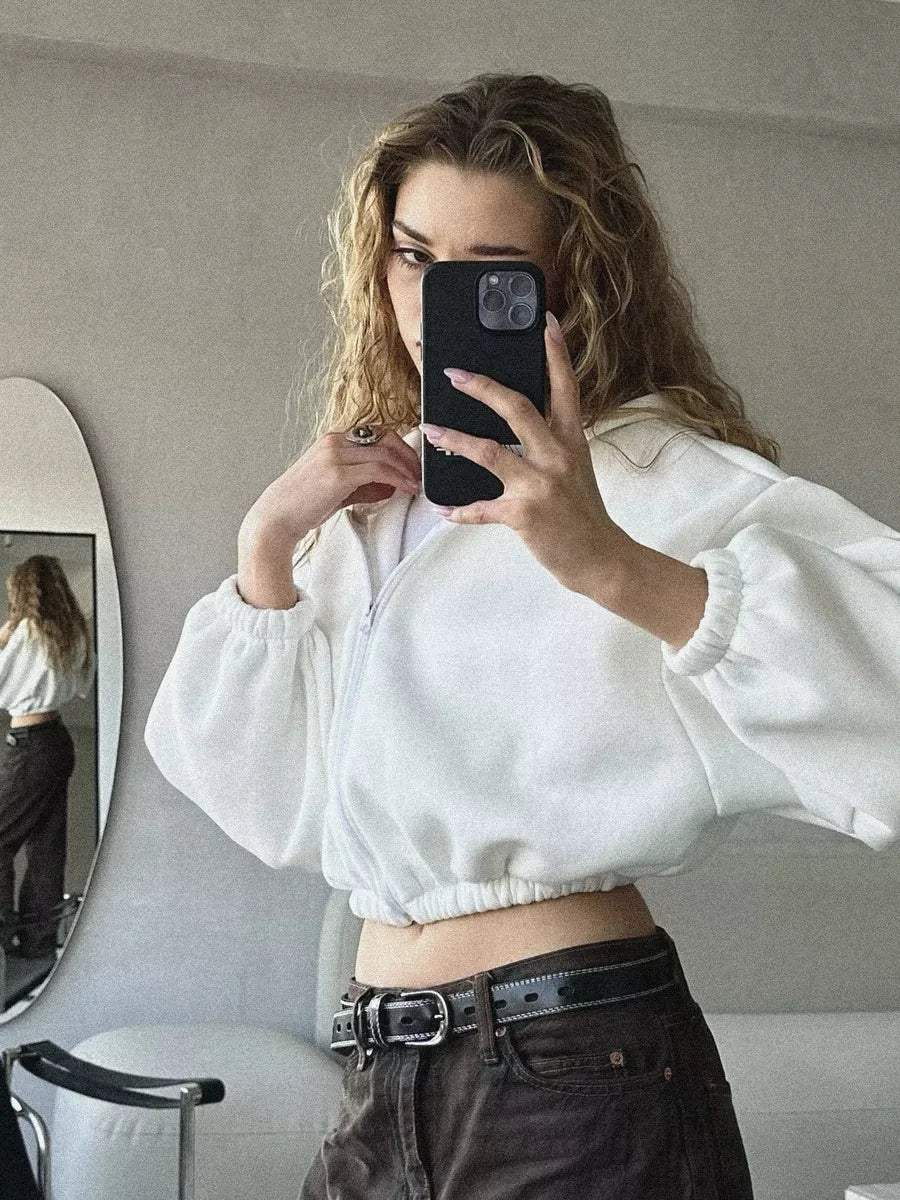 Cropped Oversized Zip Hoodie