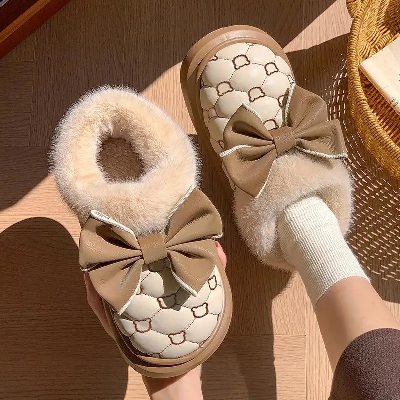 Plush Bow Slippers
