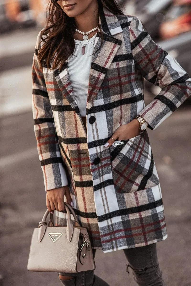 Women's Plaid Checkered Coat - Solaced Living