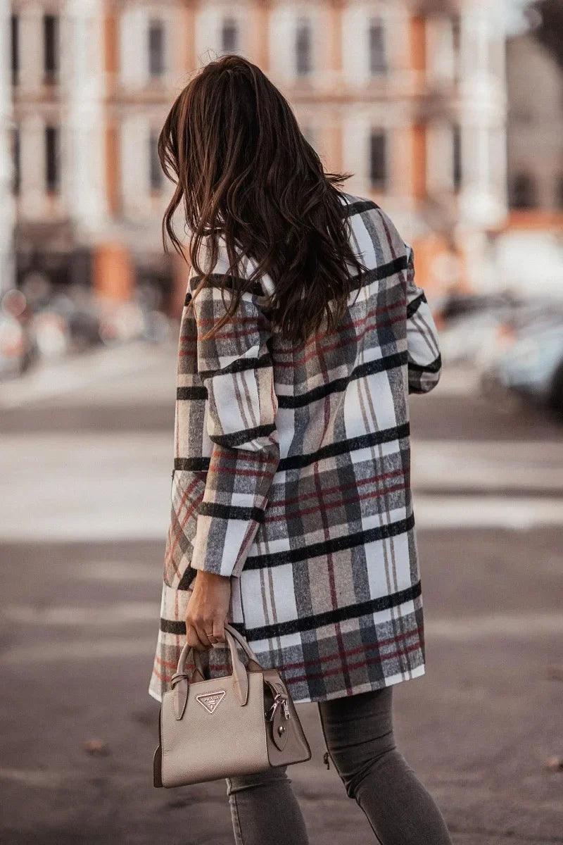 Women's Plaid Checkered Coat - Solaced Living