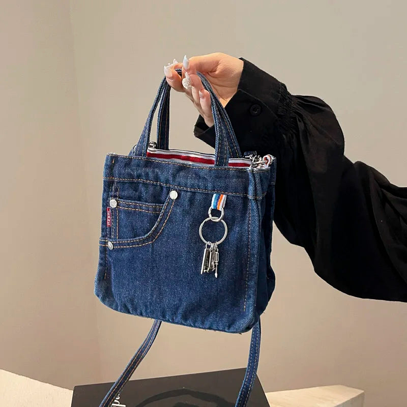 Vintage Denim Crossbody Tote Bag – Casual Shoulder Handbag for Women