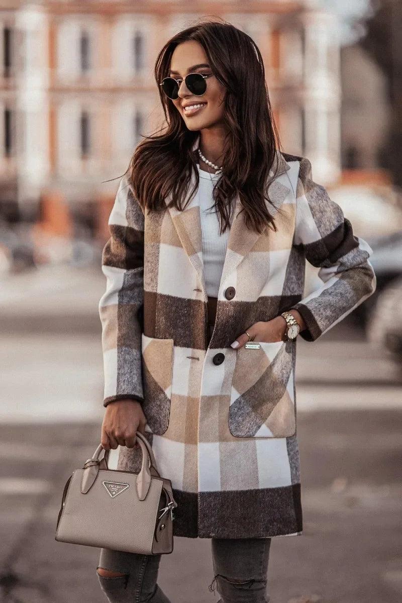 Women's Plaid Checkered Coat - Solaced Living