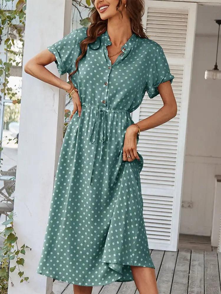 Ladies All Purpose Polka Dot Shirt Dress - Solaced Living