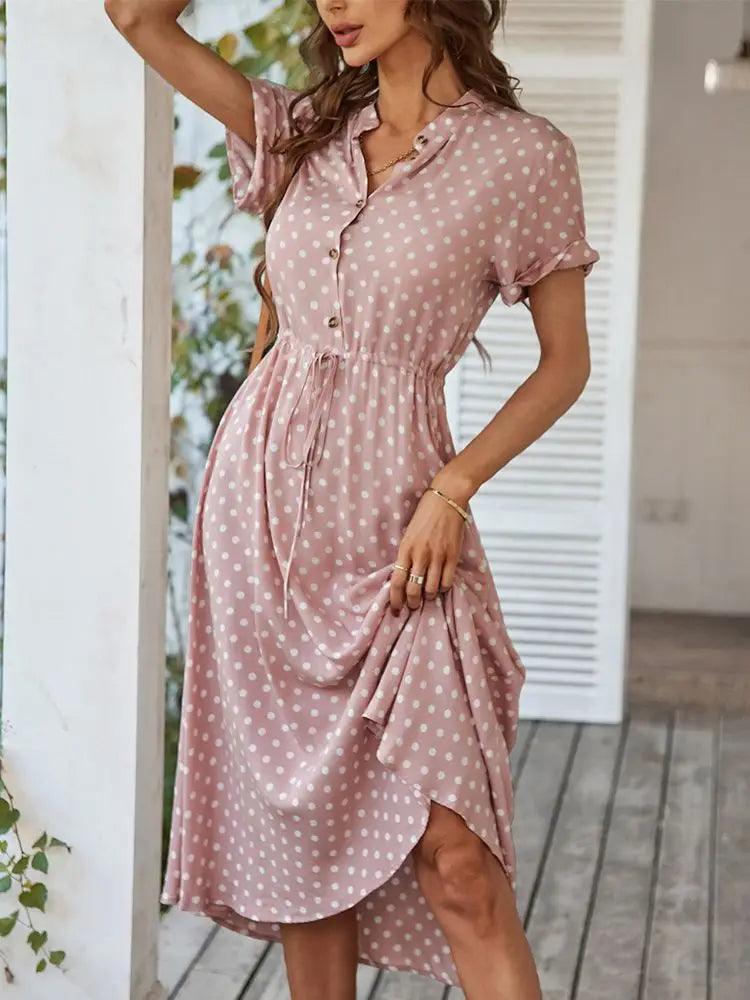 Ladies All Purpose Polka Dot Shirt Dress - Solaced Living