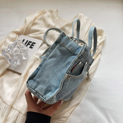 Vintage Denim Crossbody Tote Bag – Casual Shoulder Handbag for Women