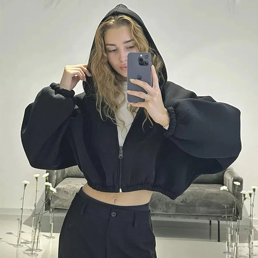 Cropped Oversized Zip Hoodie