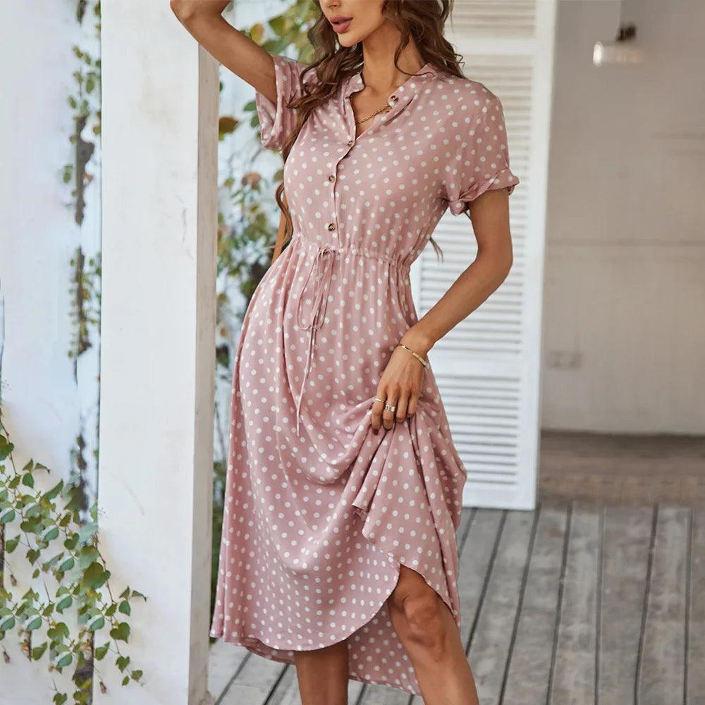 Ladies All Purpose Polka Dot Shirt Dress - Solaced Living