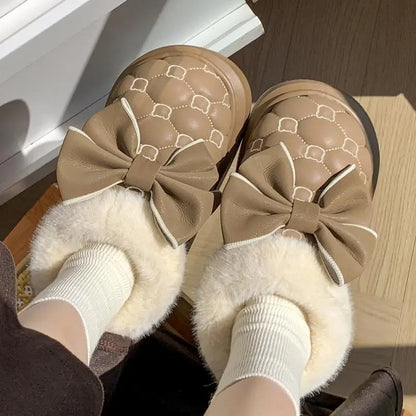 Plush Bow Slippers