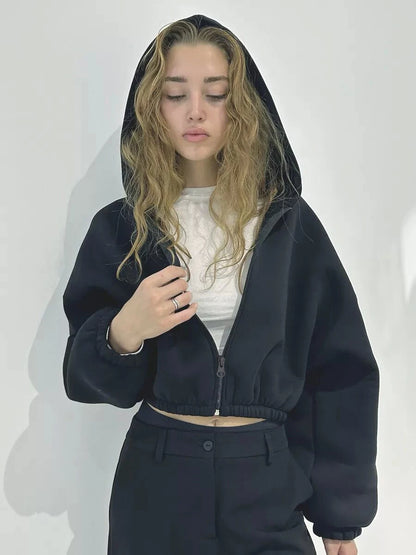 Cropped Oversized Zip Hoodie