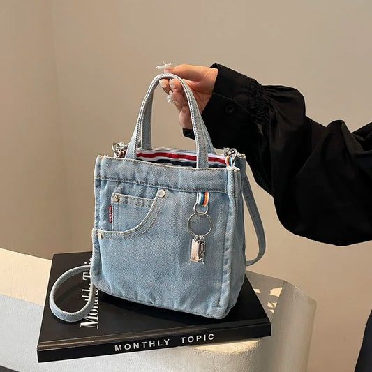 Vintage Denim Crossbody Tote Bag – Casual Shoulder Handbag for Women