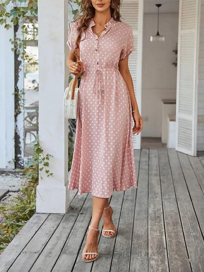 Ladies All Purpose Polka Dot Shirt Dress - Solaced Living