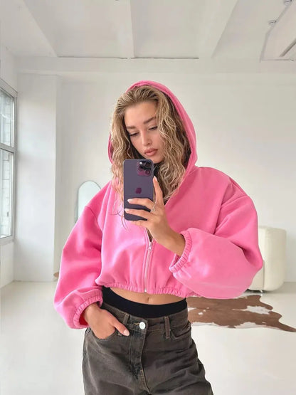 Cropped Oversized Zip Hoodie