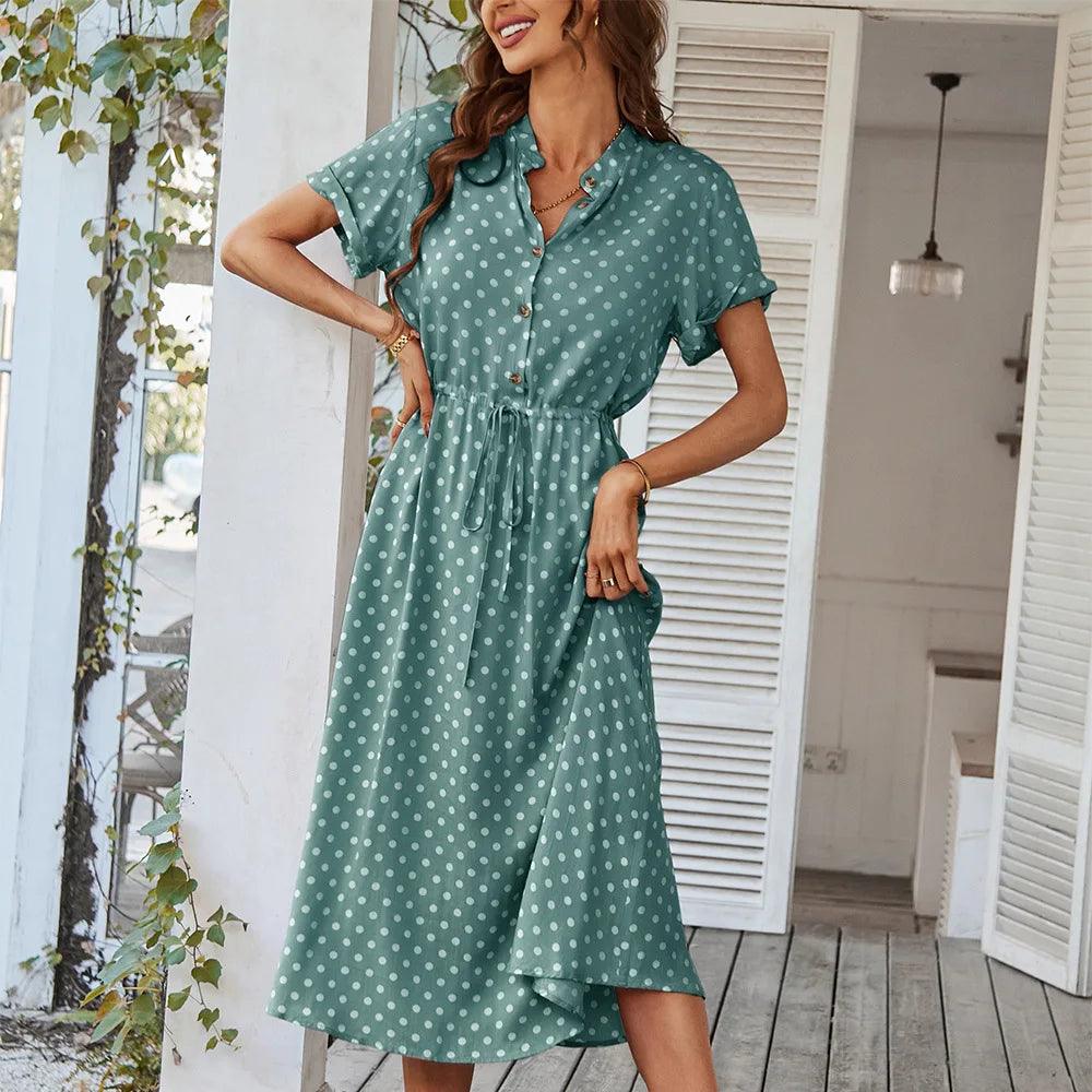 Ladies All Purpose Polka Dot Shirt Dress - Solaced Living