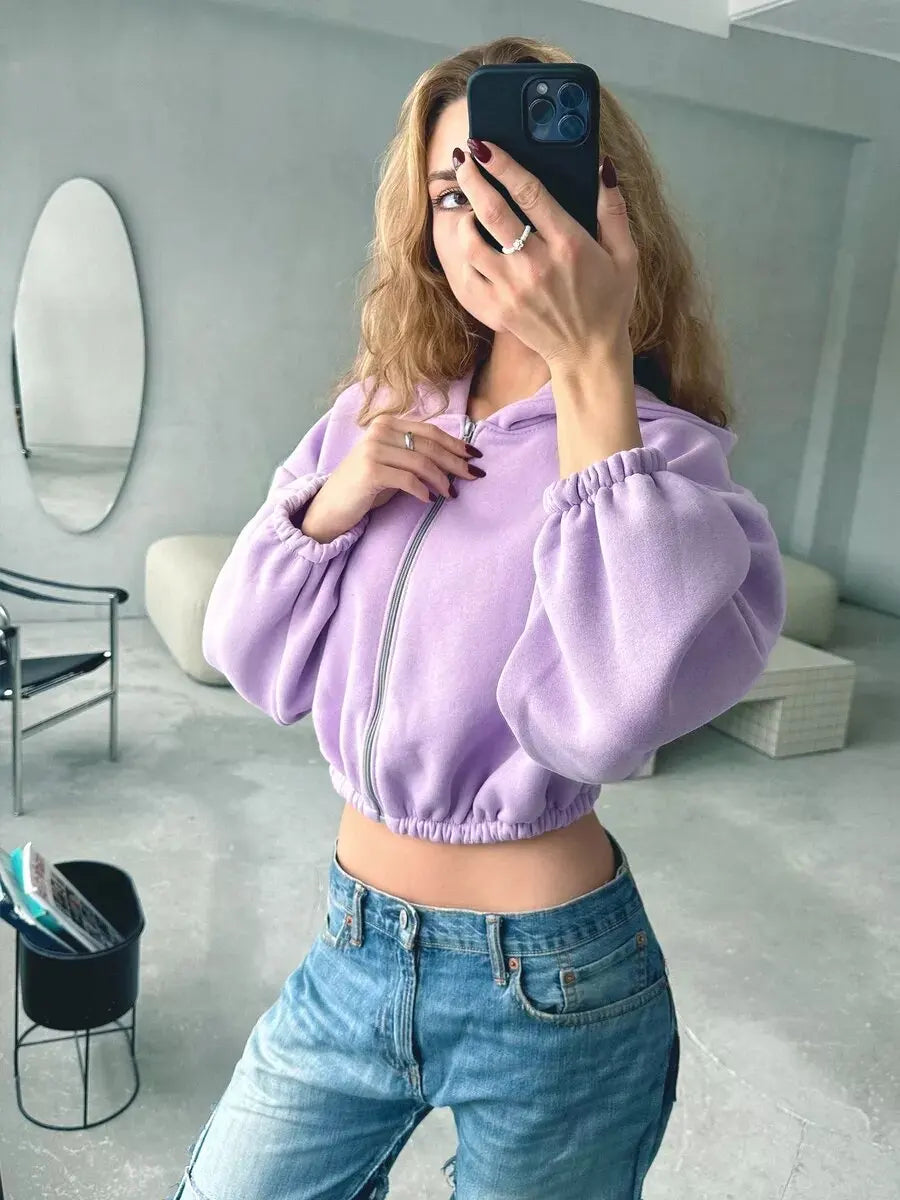 Cropped Oversized Zip Hoodie