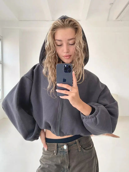 Cropped Oversized Zip Hoodie