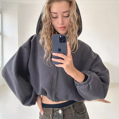 Cropped Oversized Zip Hoodie