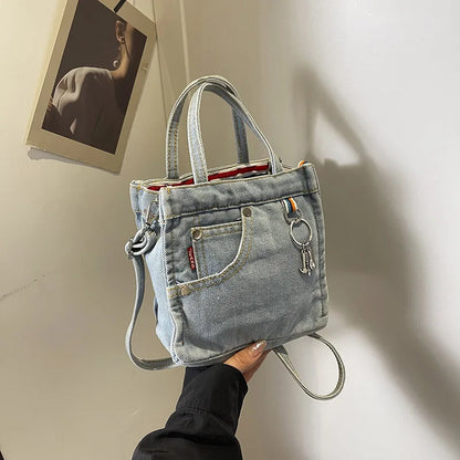 Vintage Denim Crossbody Tote Bag – Casual Shoulder Handbag for Women