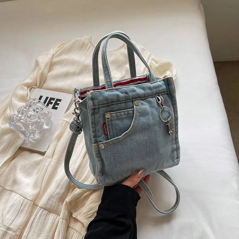 Vintage Denim Crossbody Tote Bag – Casual Shoulder Handbag for Women