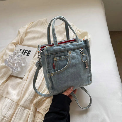 Vintage Denim Crossbody Tote Bag – Casual Shoulder Handbag for Women