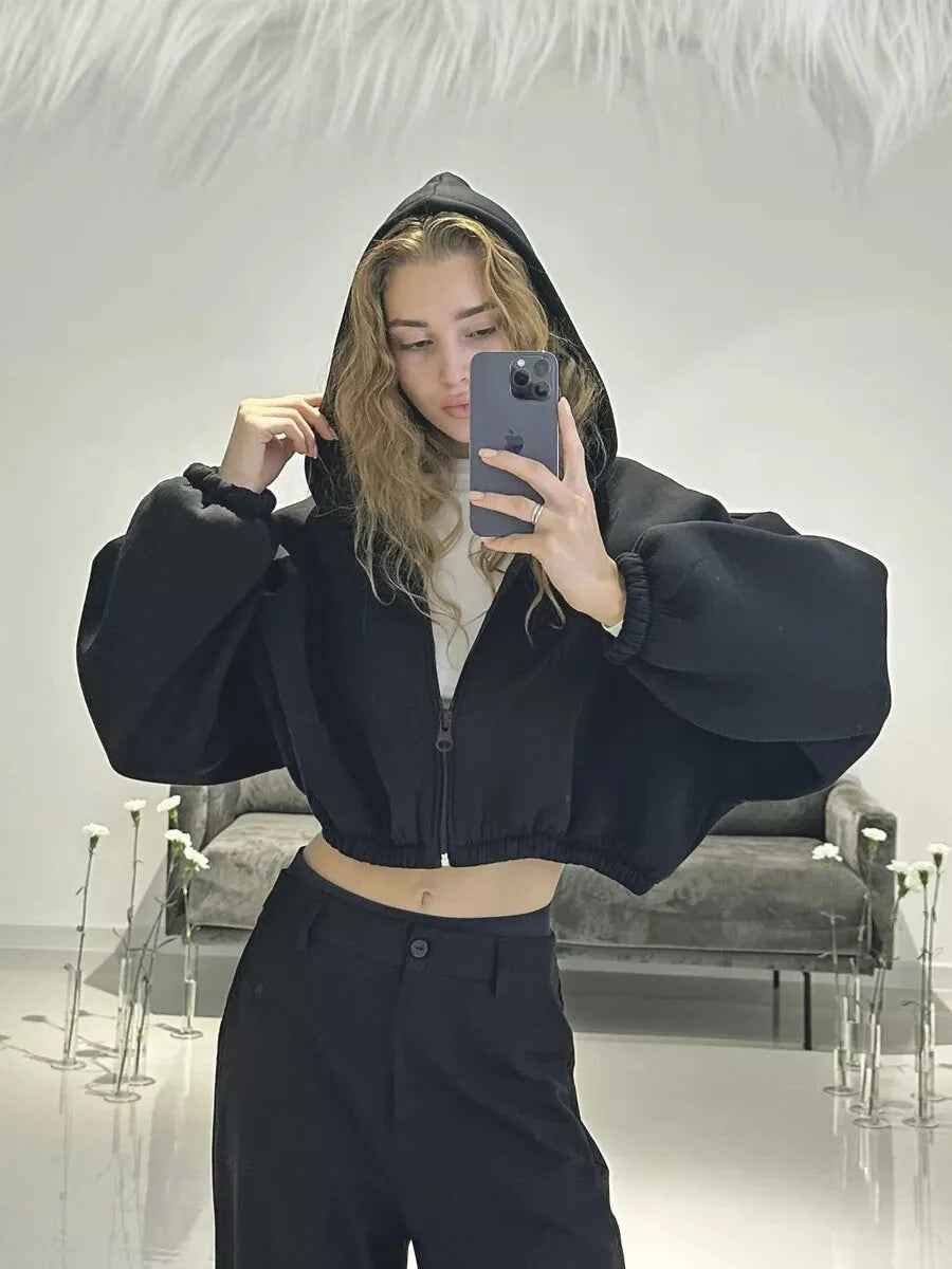 Cropped Oversized Zip Hoodie