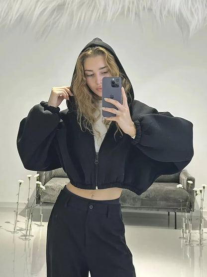Cropped Oversized Zip Hoodie