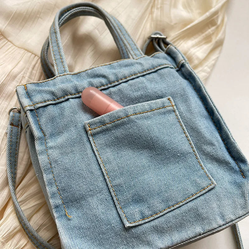 Vintage Denim Crossbody Tote Bag – Casual Shoulder Handbag for Women