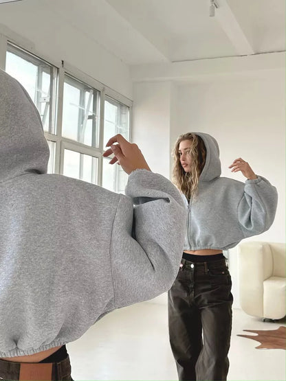 Cropped Oversized Zip Hoodie