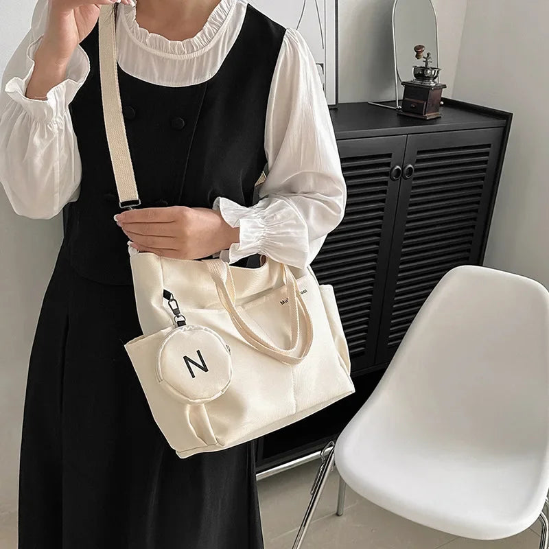 Canvas Tote Bag – Versatile Shoulder & Crossbody Handbag for Women | Functional Everyday Bag"