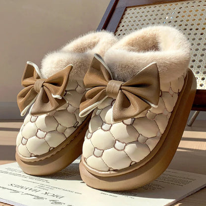 Plush Bow Slippers