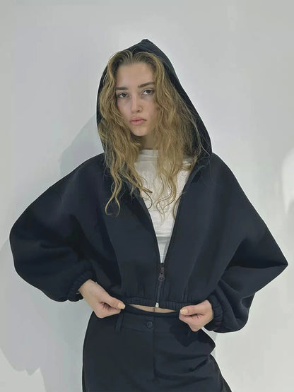 Cropped Oversized Zip Hoodie