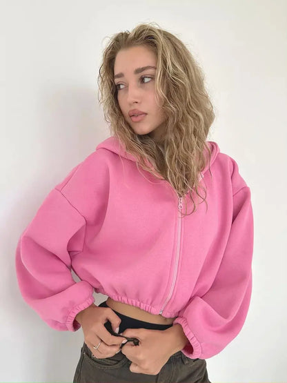 Cropped Oversized Zip Hoodie
