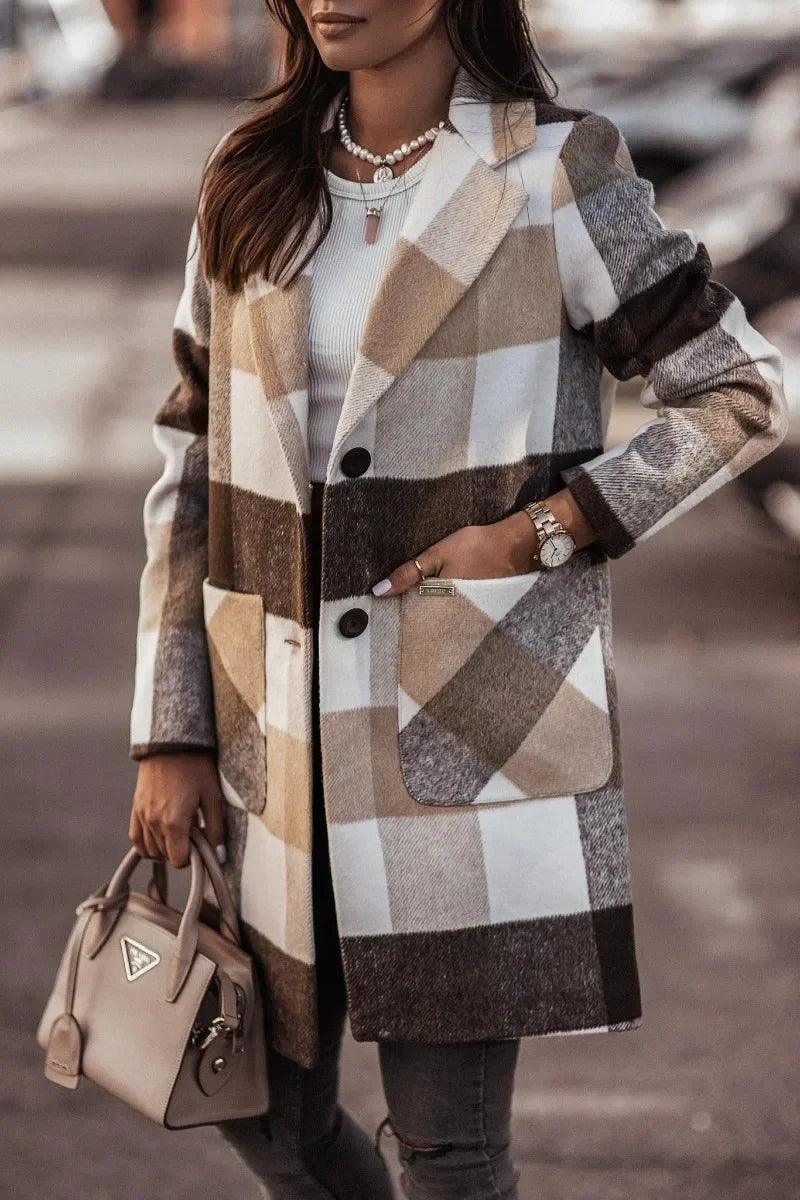 Women's Plaid Checkered Coat - Solaced Living