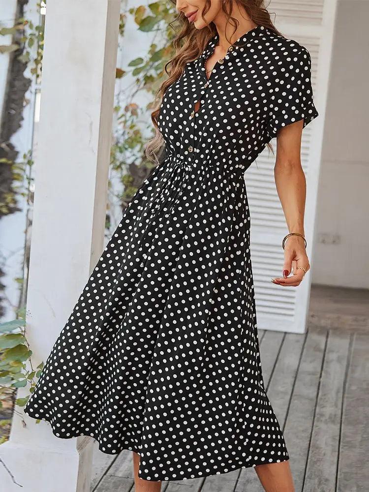 Ladies All Purpose Polka Dot Shirt Dress - Solaced Living