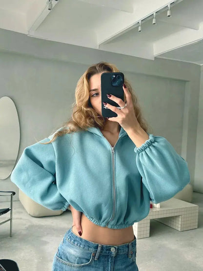 Cropped Oversized Zip Hoodie