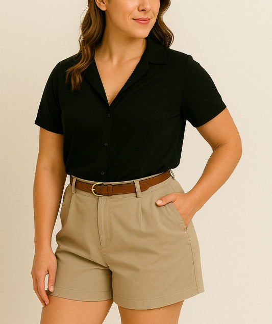 Classic High Waist Belted Shorts.