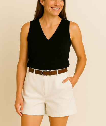 Classic High Waist Belted Shorts.